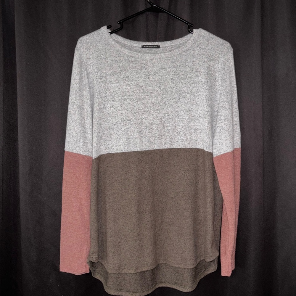 Staccato Gray and Pink Boxy Long Sleeve Sweatshirt
